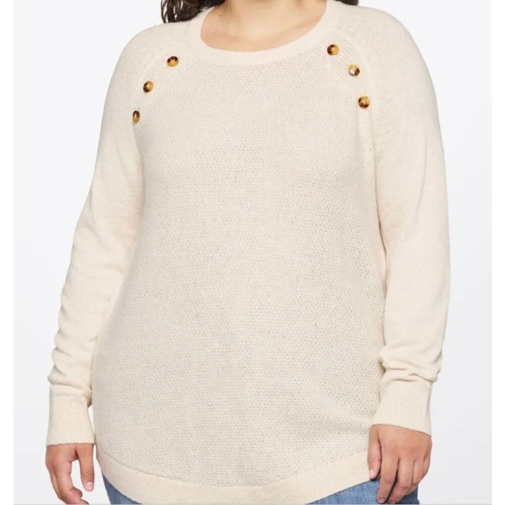 Market & Spruce 1X NWT Janice Textured Button Detail Raglan Sweater beige